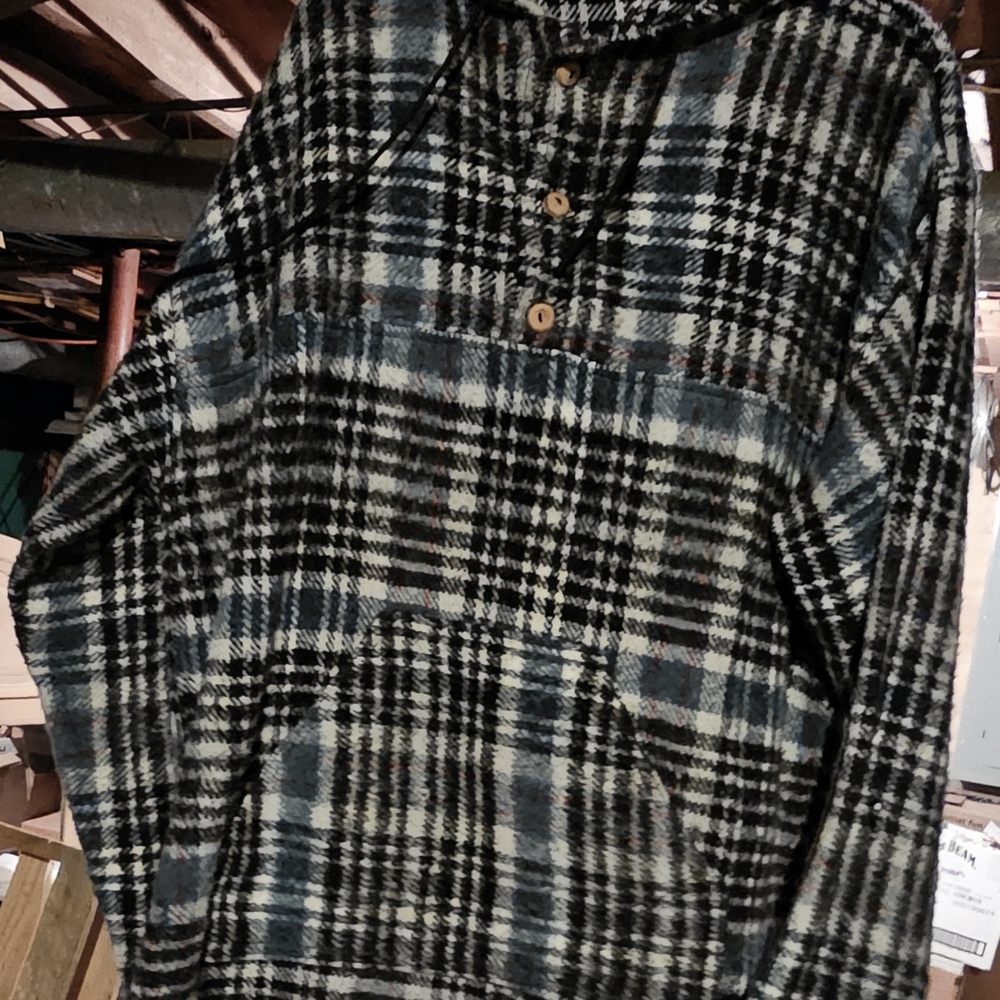 Men's Black and Gray Plaid Hoodie